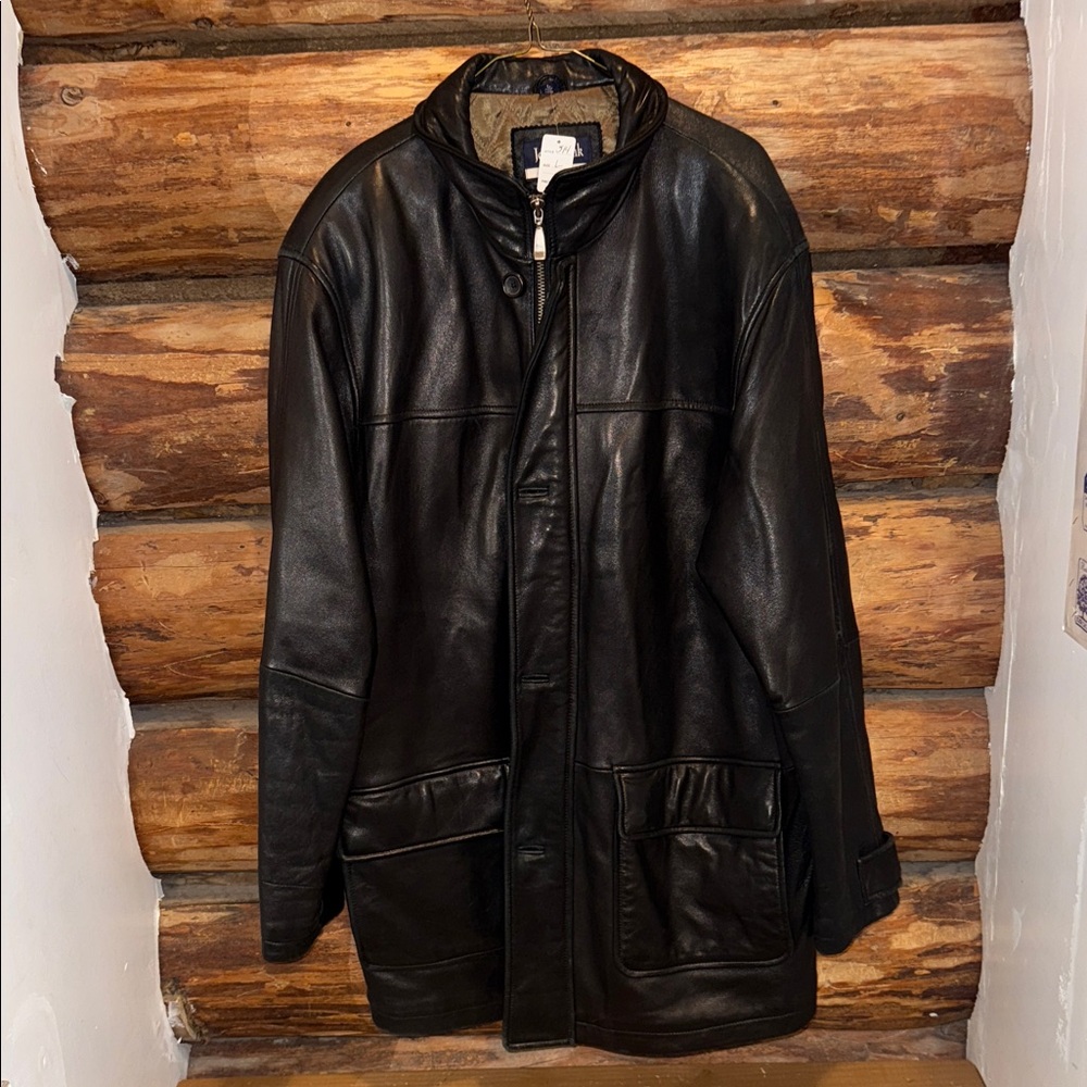 😍Stunning Vintage Men's L Jos. A Bank Black Leather Jacket